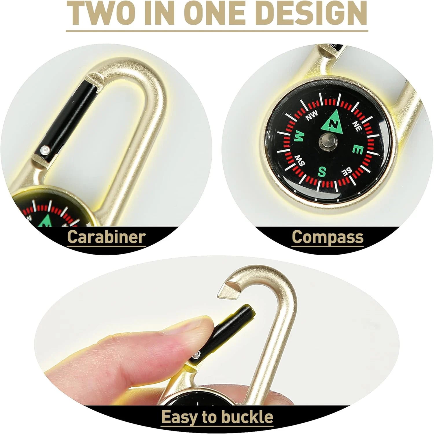 3-in-1 Compass Thermometer Carabiner – Outdoor Hiking Survival Tool