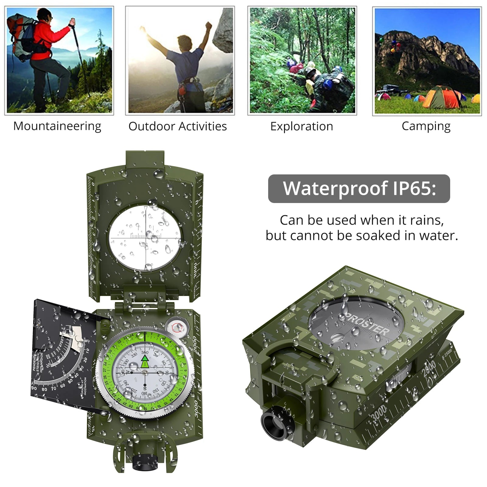 Proster Professional Outdoor Compass – Waterproof Camouflage Sighting Clinometer