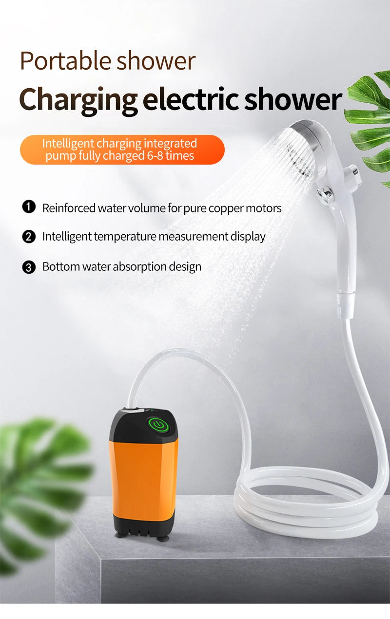 Portable USB Rechargeable Electric Shower Pump – Waterproof Camping Shower