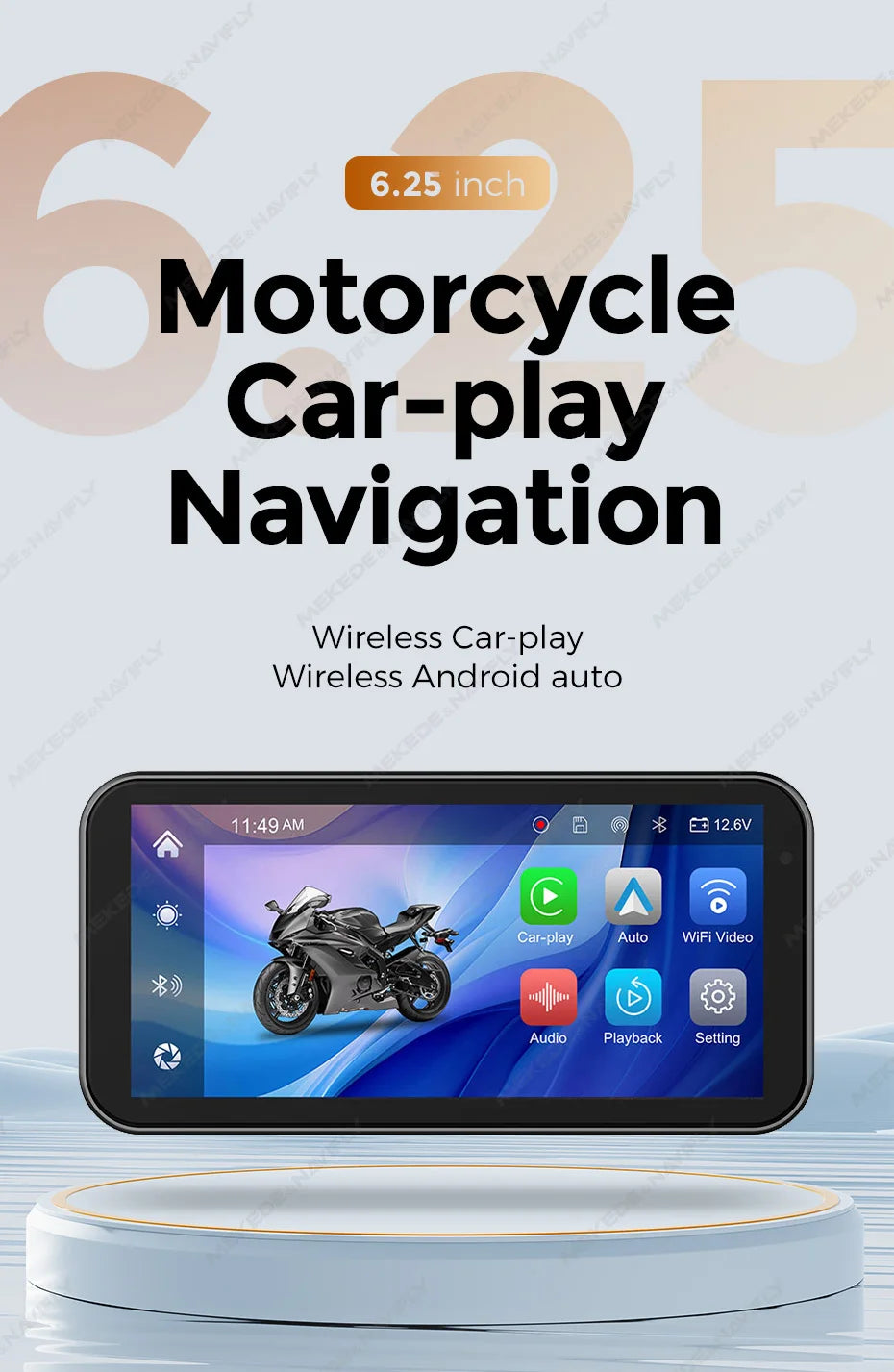 6.25" IP67 Waterproof Motorcycle GPS – Wireless CarPlay & Android Auto DVR