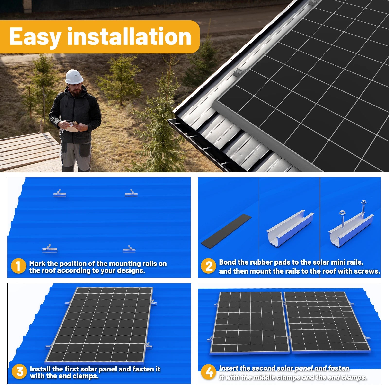 Solar Panel Mount Bracket Kit – Mini Rails, Clamps & Pads