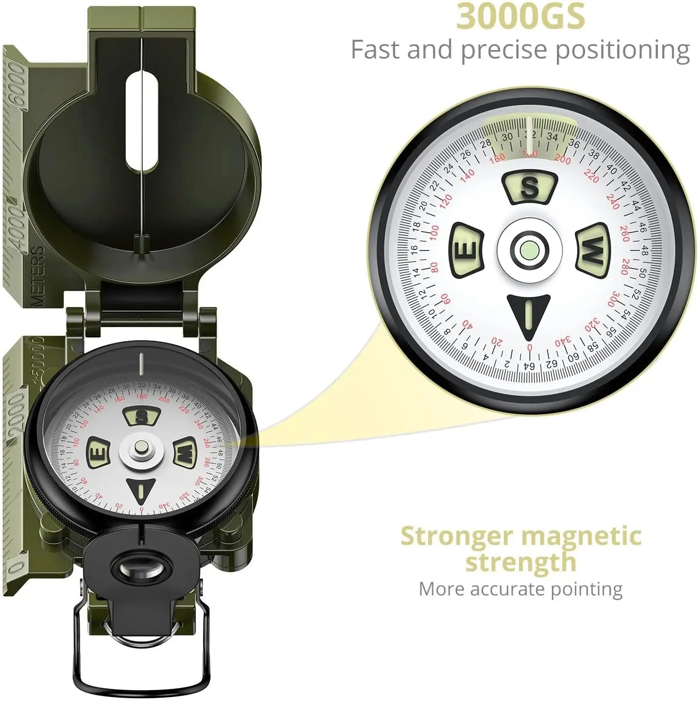 Military Lensatic Compass – Waterproof Hiking Compass with Clinometer