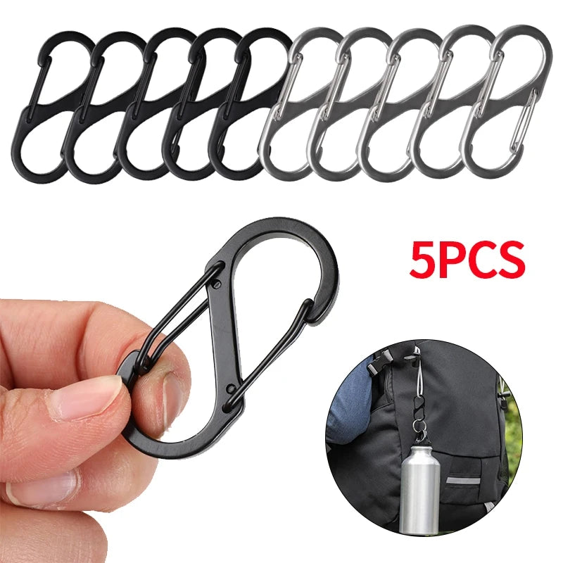 5PCS Tactical S-Type Carabiners – Aluminum Alloy Mini Keychain Hooks