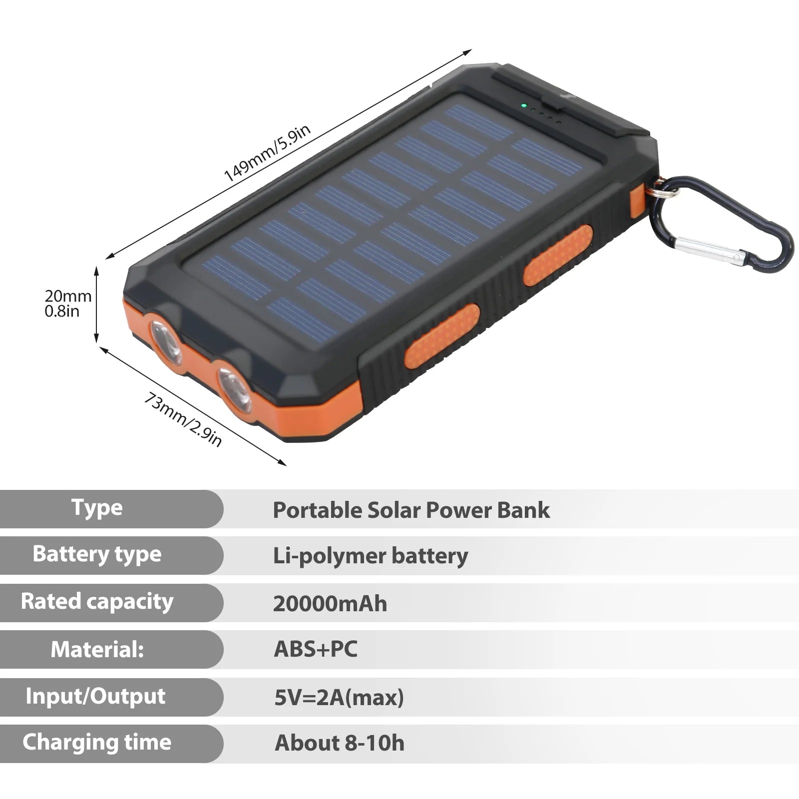 20000mAh Portable Solar Power Bank – Dual USB & LED Flashlight