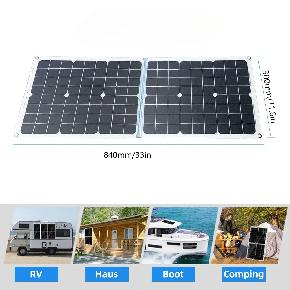 200W Foldable Solar Panel Kit – 12V USB Battery Charger with 100A Controller
