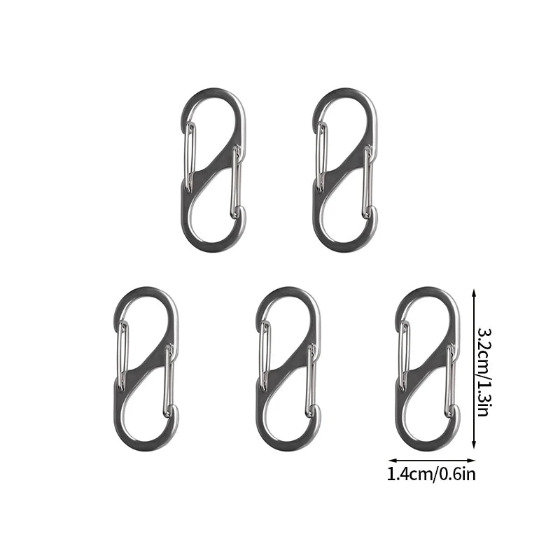 5PCS Tactical S-Type Carabiners – Aluminum Alloy Mini Keychain Hooks