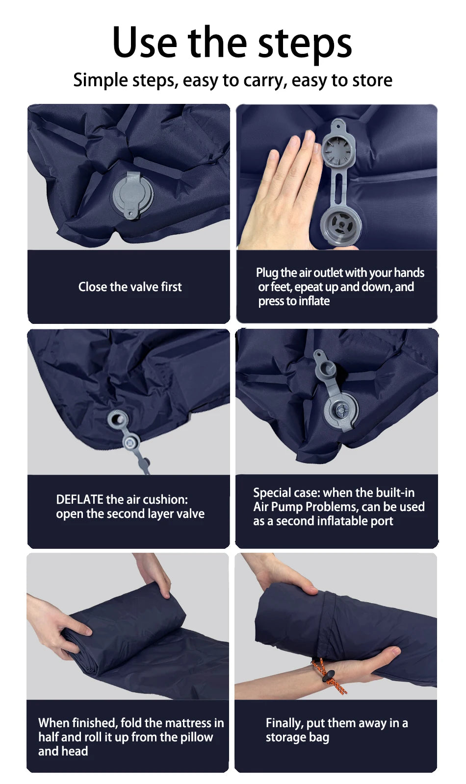 Inflatable Camping Mattress – Ultralight Sleeping Pad with Built-In Pillow