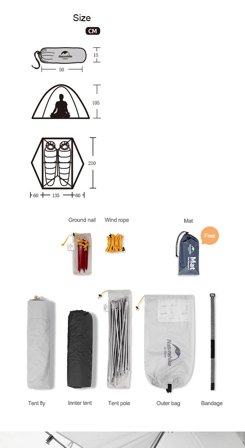 Naturehike Mongar UL 2 – Ultralight 2-Person Waterproof Backpacking Tent