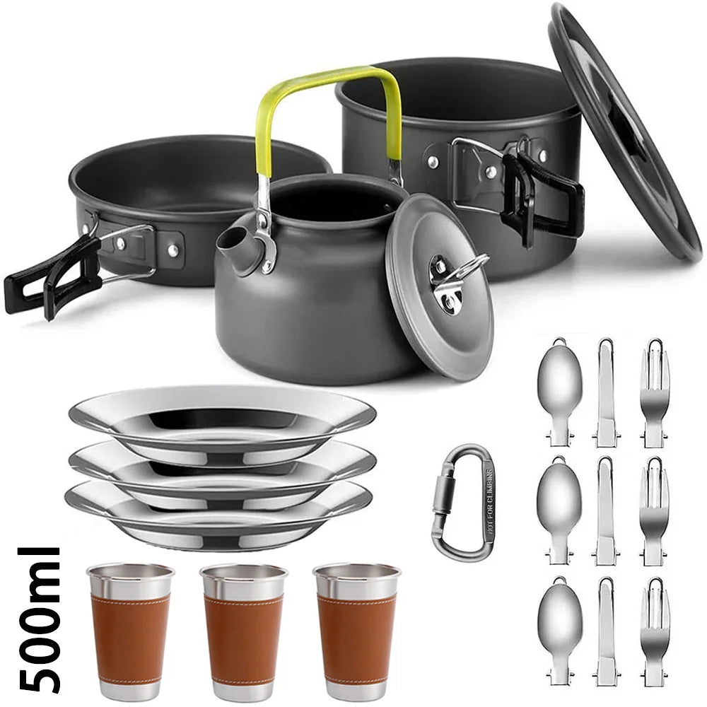Camping Cookware Set – Non-Stick Teapot & Pots for 2–3 People