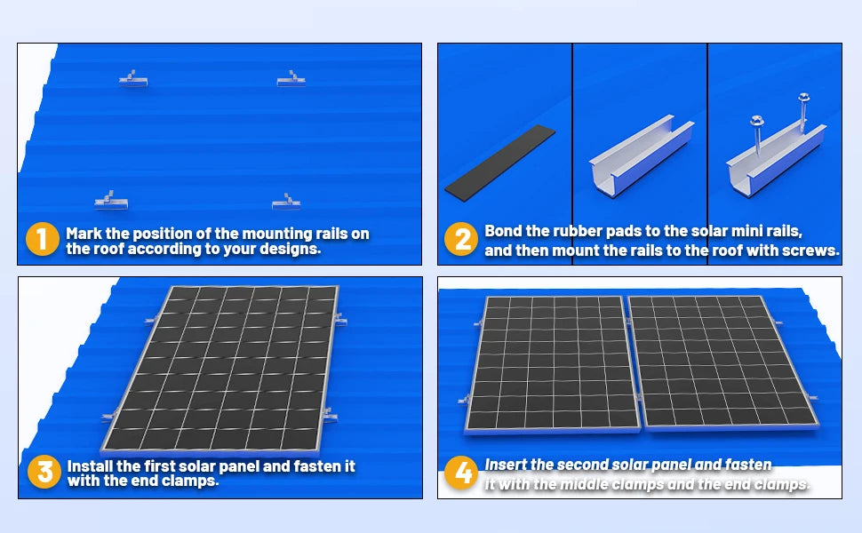 Solar Panel Mount Bracket Kit – Mini Rails, Clamps & Pads