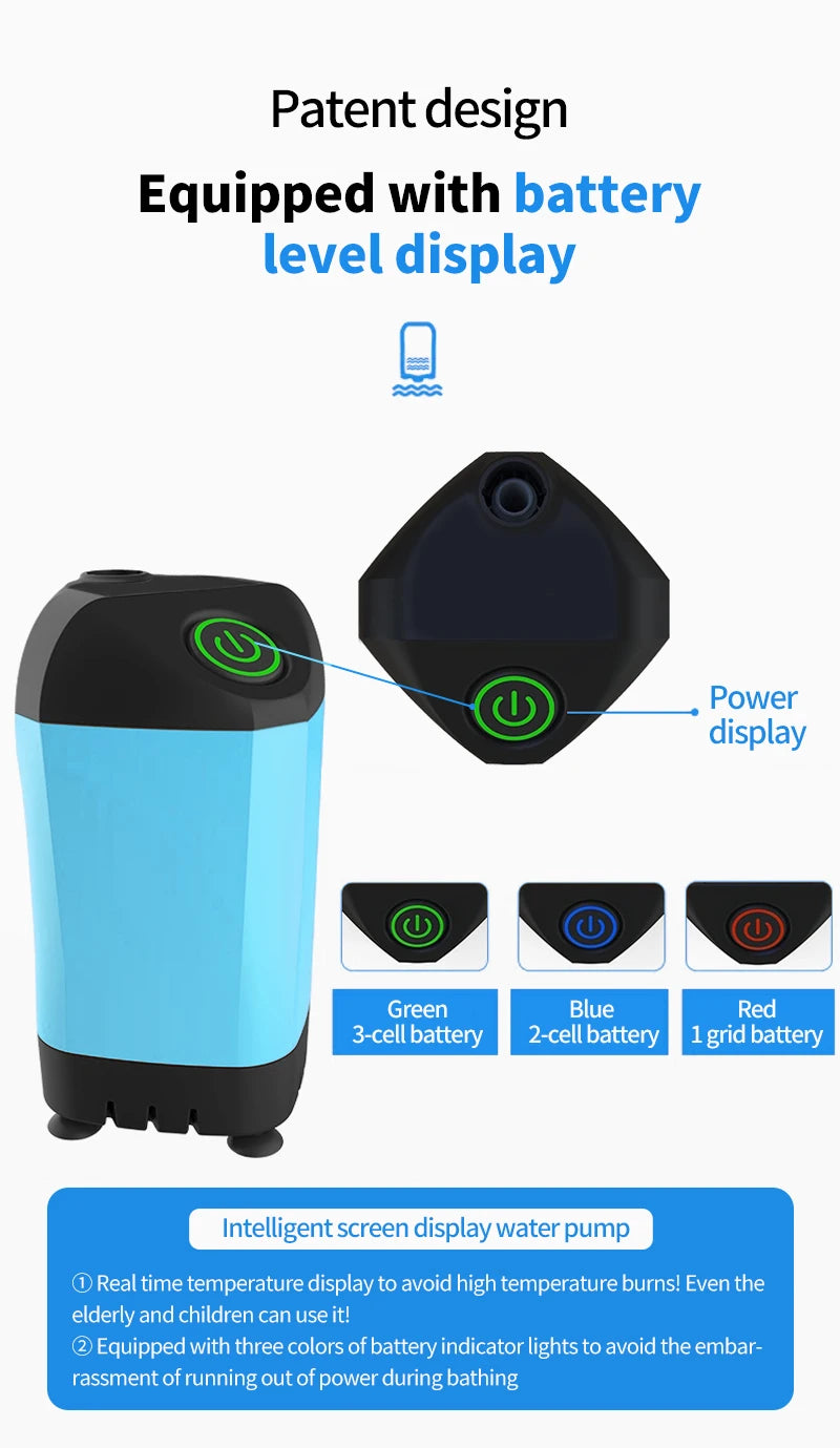 Portable USB Rechargeable Electric Shower Pump – Waterproof Camping Shower