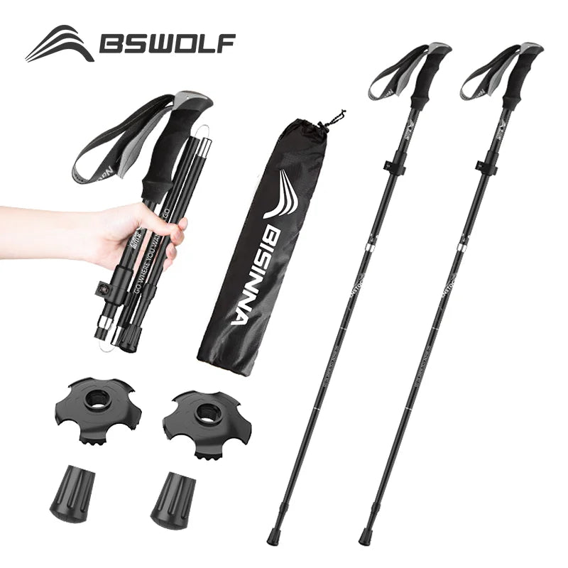 BSWOLF Ultralight Trekking Poles – 2-Pack Folding Aluminum Walking Sticks