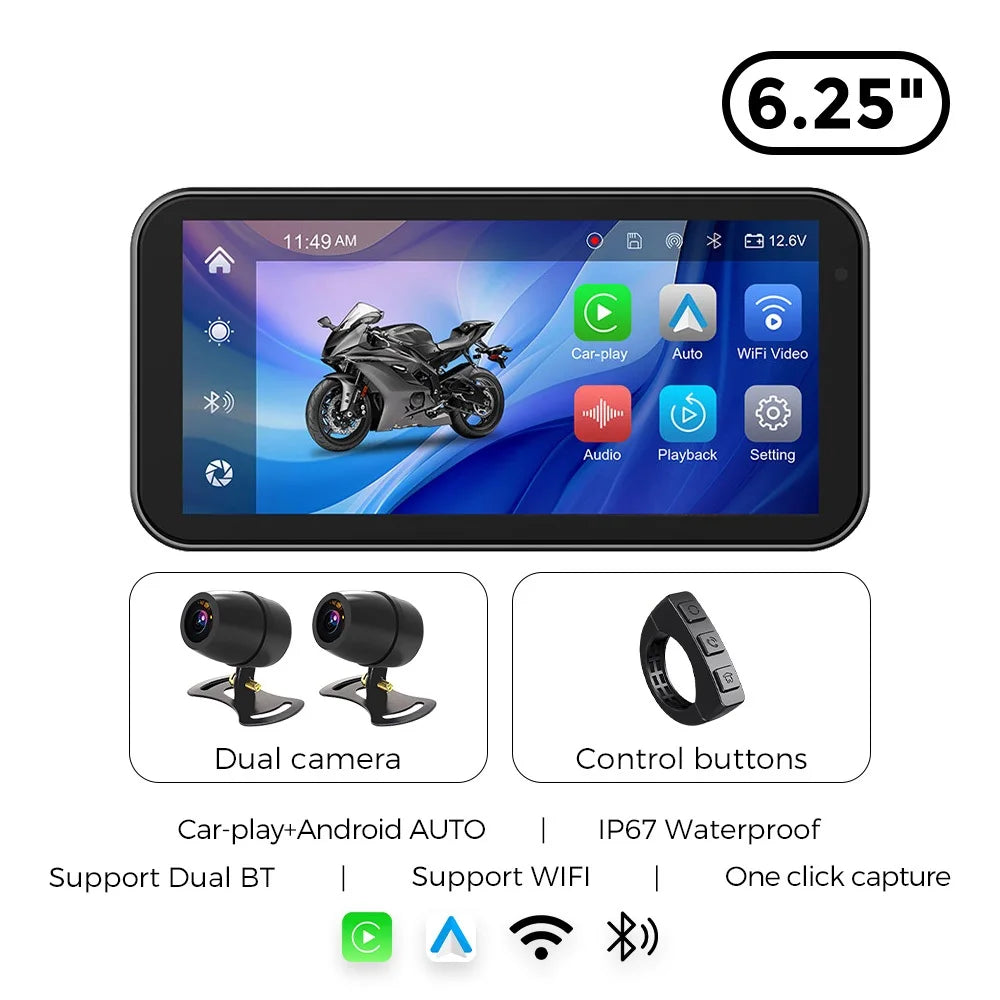 NaviFly 6.25" Wireless CarPlay & Android Auto – Motorcycle Navigation Display