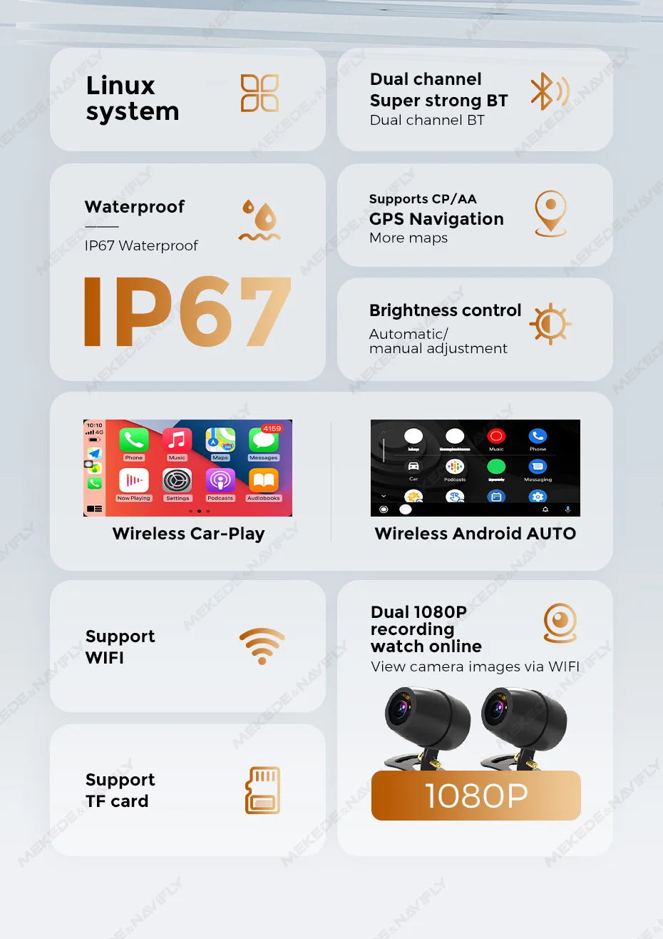 6.25" IP67 Waterproof Motorcycle GPS – Wireless CarPlay & Android Auto DVR