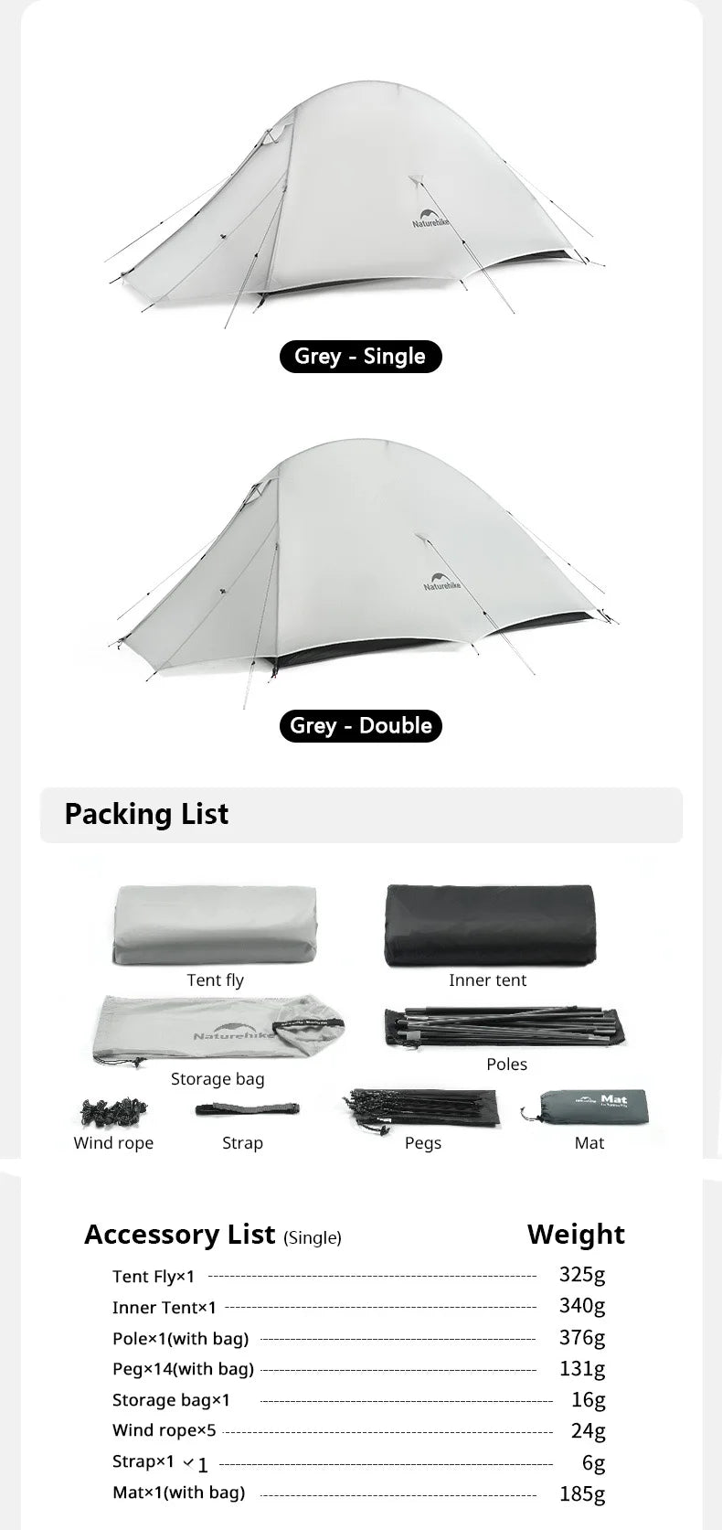 Naturehike Cloud Up 2-Person Ultralight Tent – Waterproof Camping & Hiking