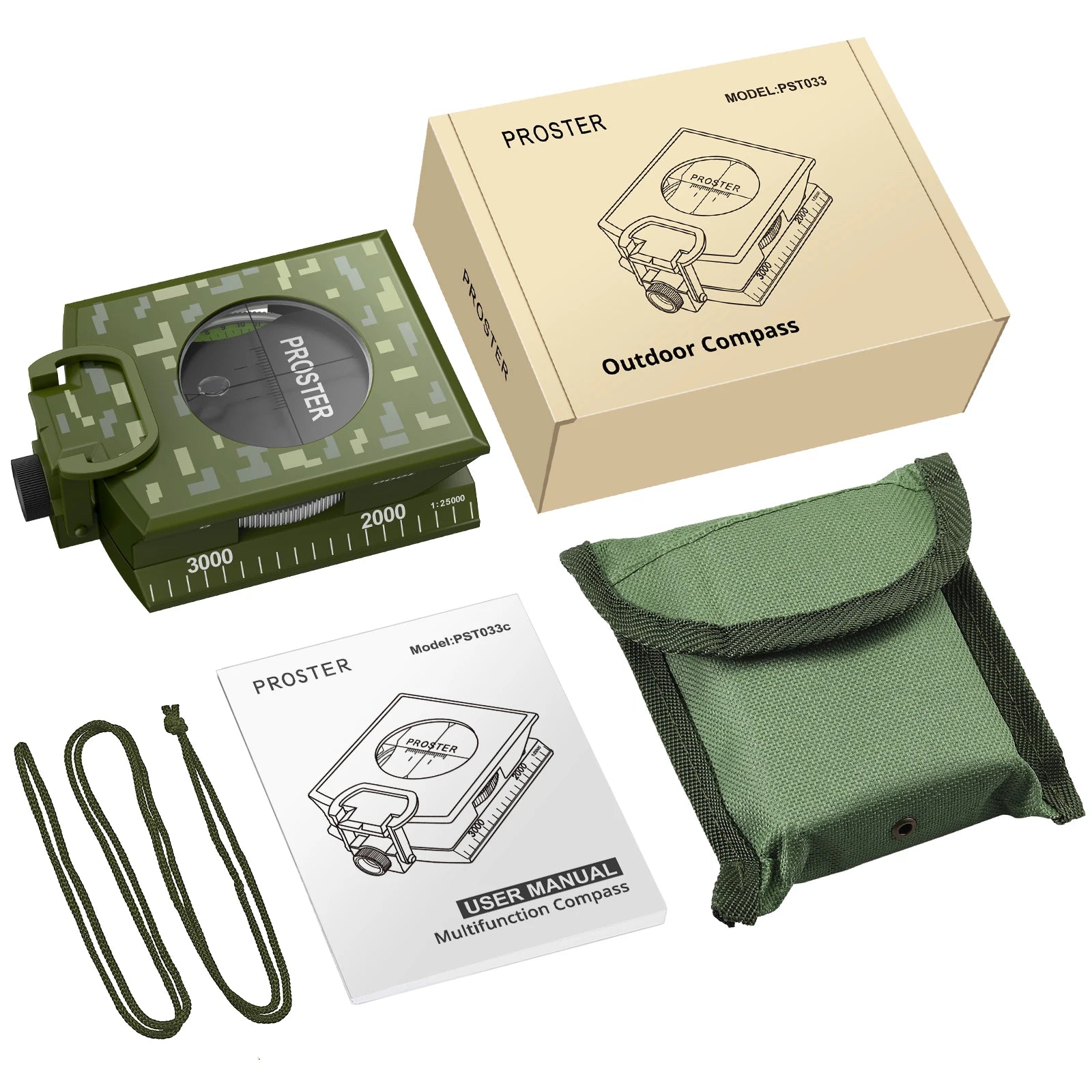 Proster Professional Outdoor Compass – Waterproof Camouflage Sighting Clinometer