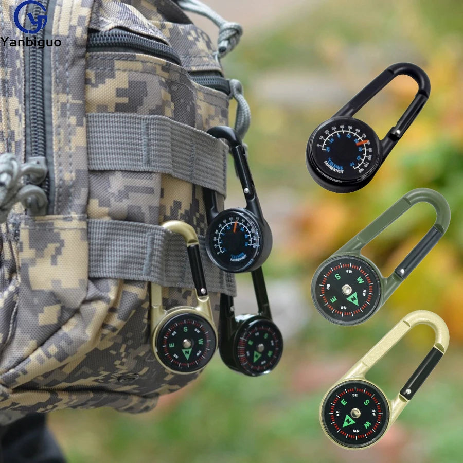 3-in-1 Compass Thermometer Carabiner – Outdoor Hiking Survival Tool