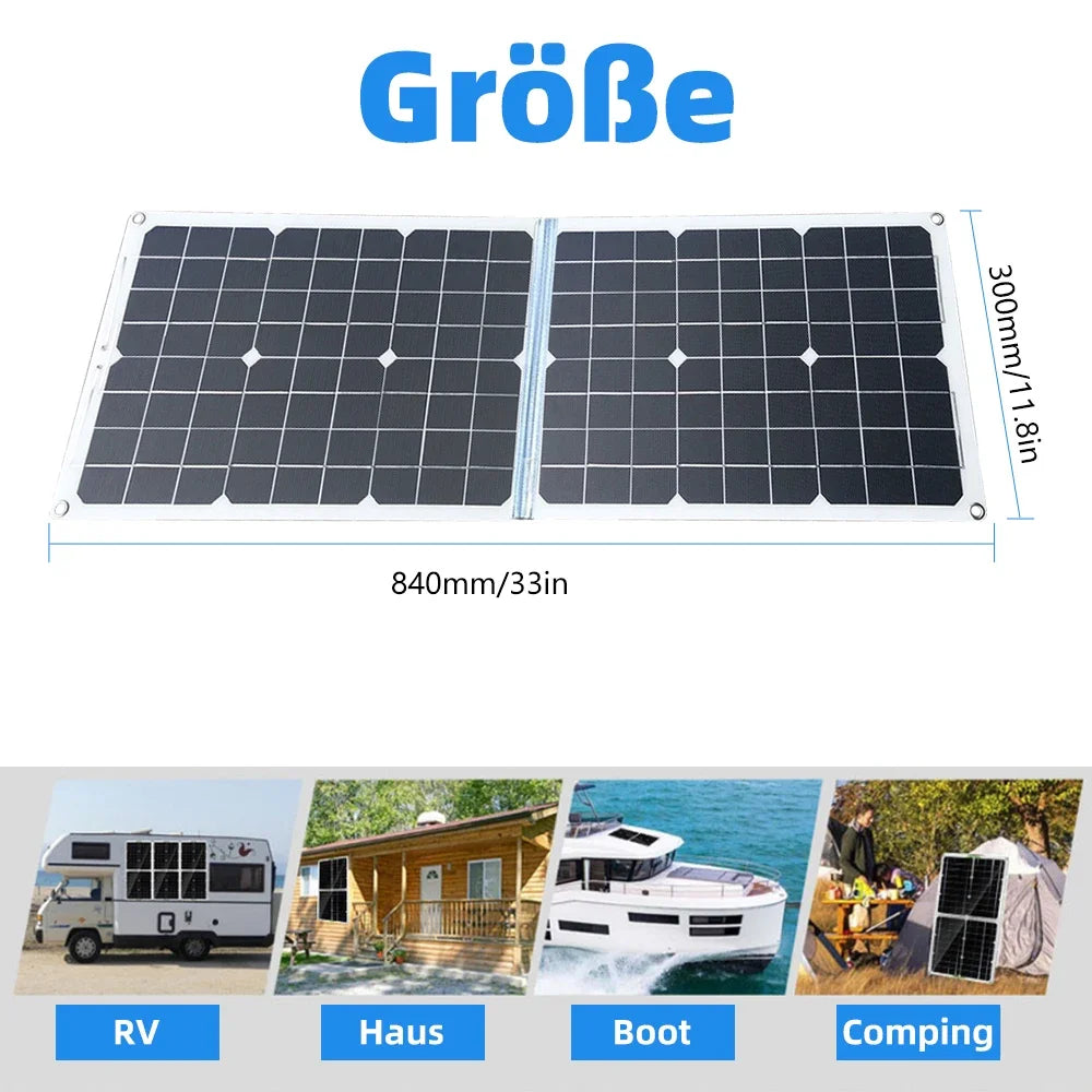 200W Foldable Solar Panel Kit – 12V USB Battery Charger with 100A Controller