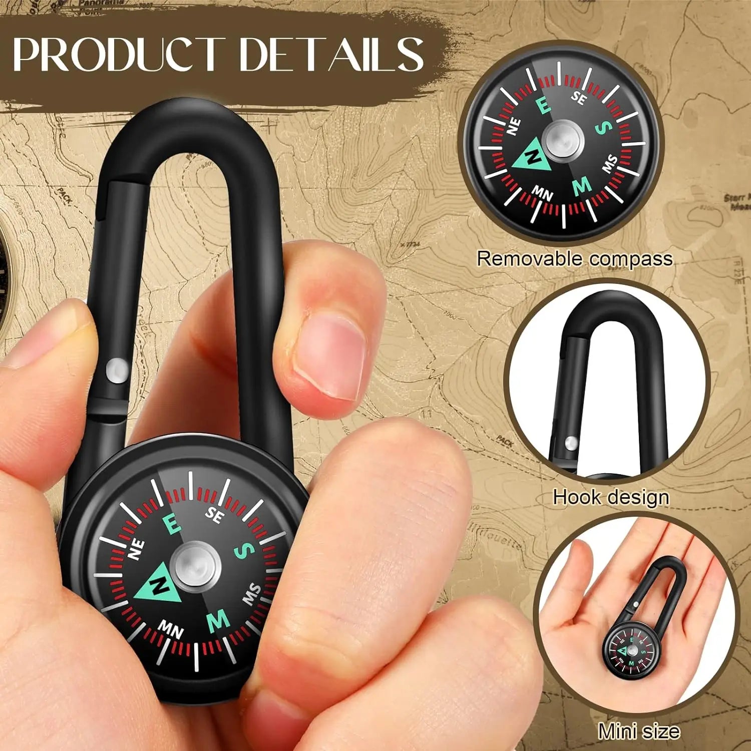 3-in-1 Compass Thermometer Carabiner – Outdoor Hiking Survival Tool