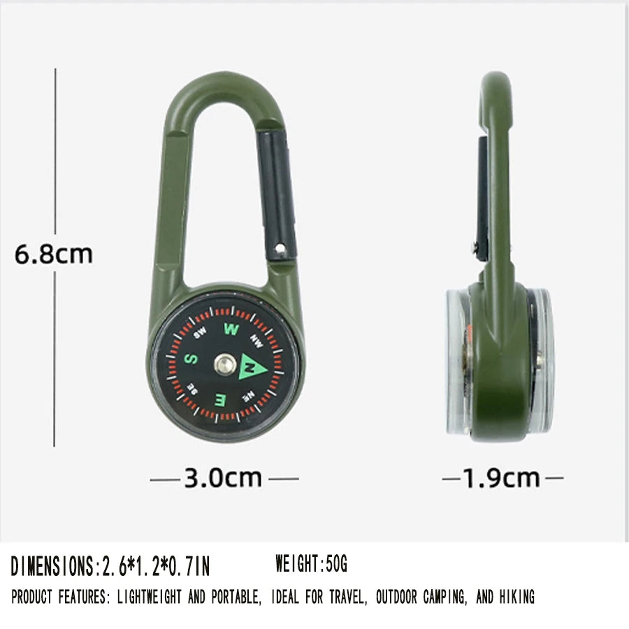 3-in-1 Compass Thermometer Carabiner – Outdoor Hiking Survival Tool