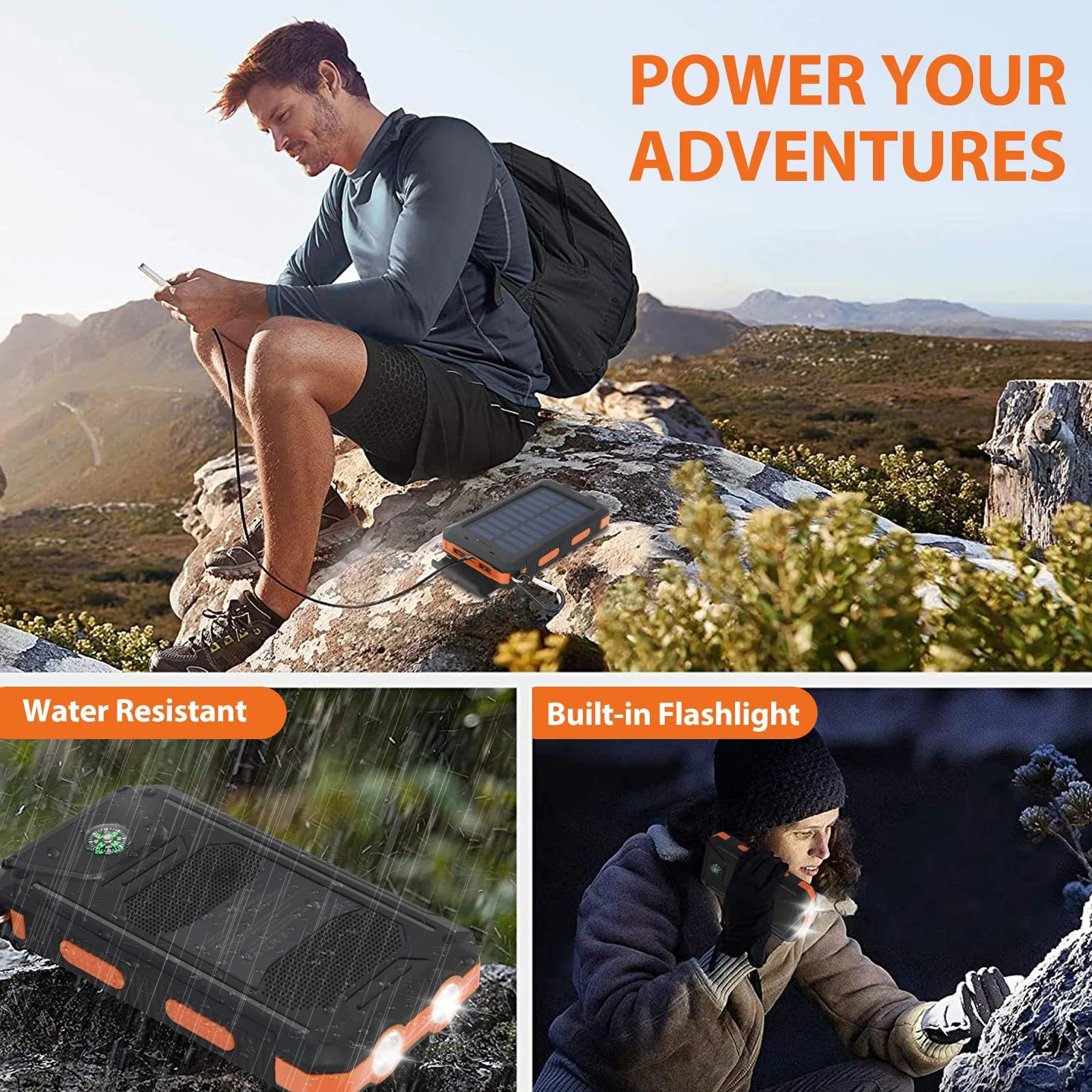 20000mAh Portable Solar Power Bank – Dual USB & LED Flashlight