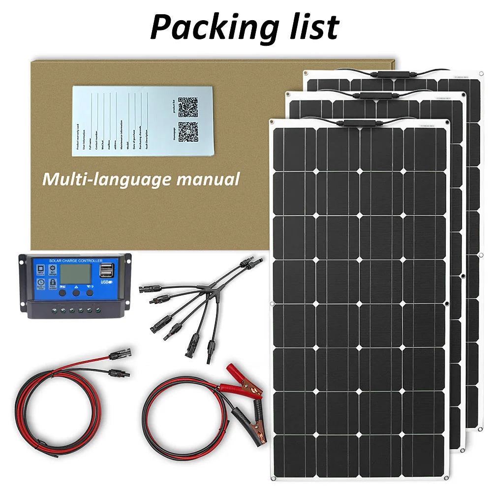DGSUNLIGHT Portable Solar Panel – 100/200W Flexible Monocrystalline 12V