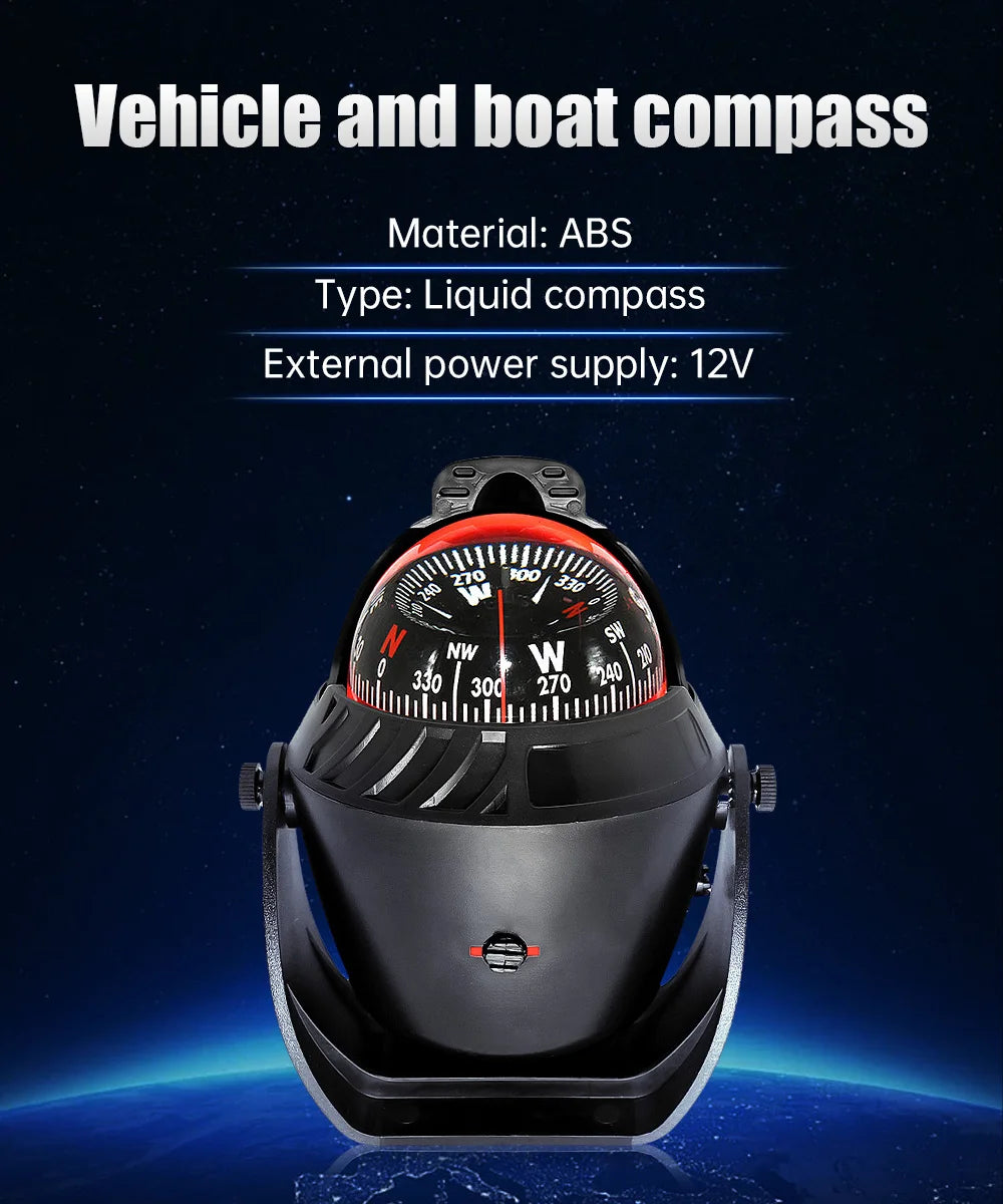 Waterproof Marine Compass – LED Night Light Nautical Navigation