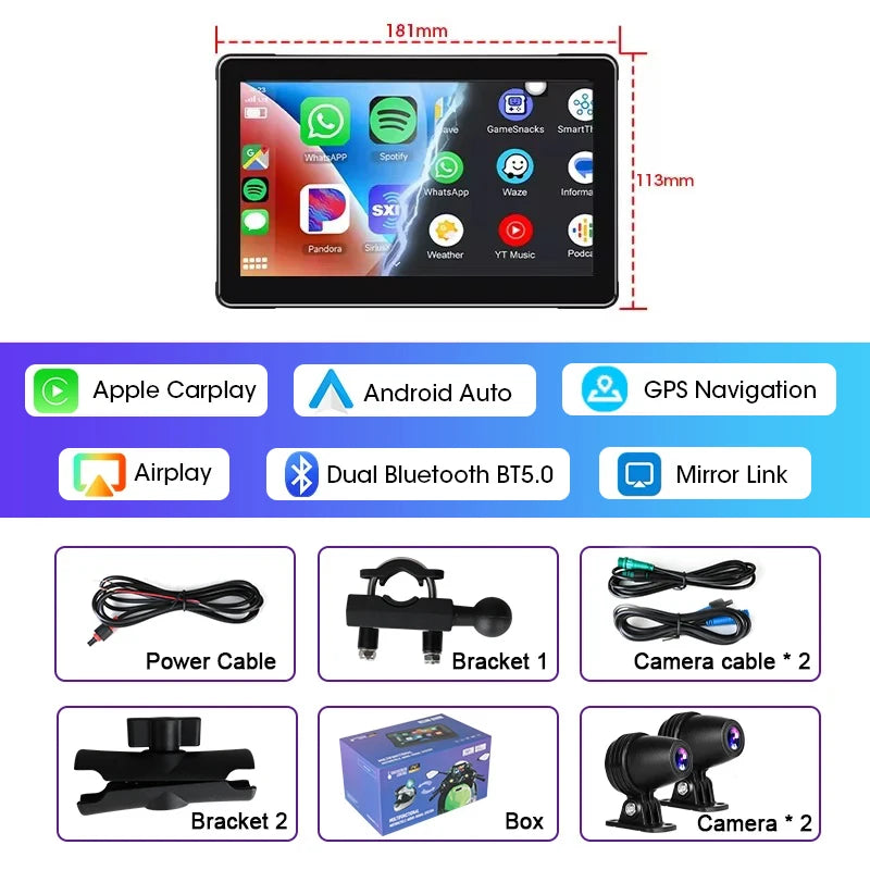 5–7" CarPlay & Android Auto DVR – Wireless GPS Display for Car & Motorcycle