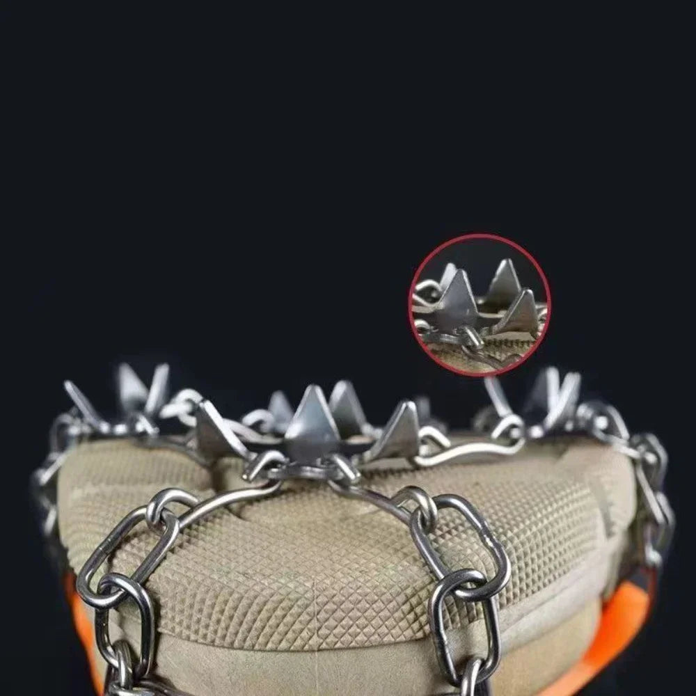 10-Tooth Stainless Steel Chain Crampons – Non-Slip Mountaineering Shoe Covers