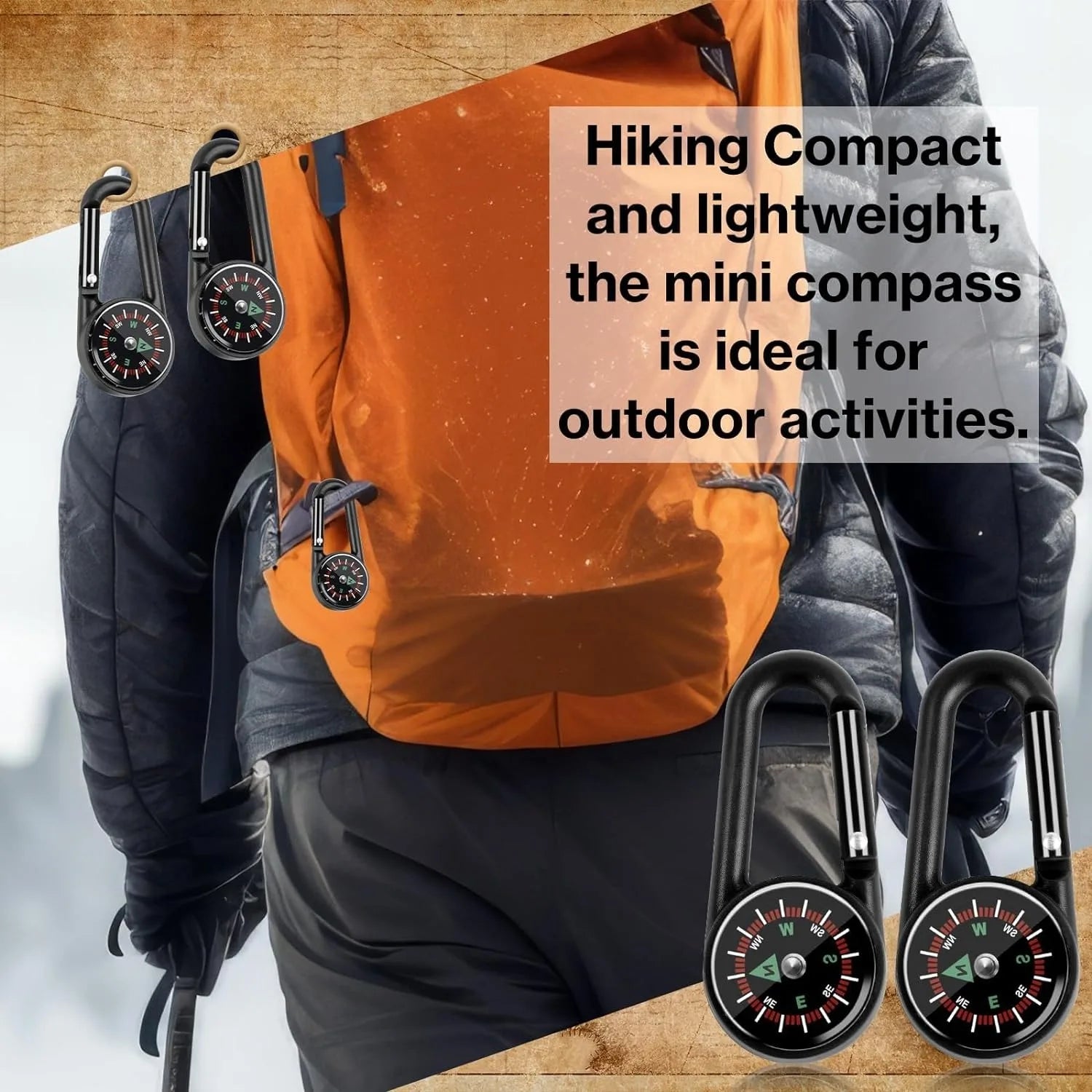 3-in-1 Compass Thermometer Carabiner – Outdoor Hiking Survival Tool