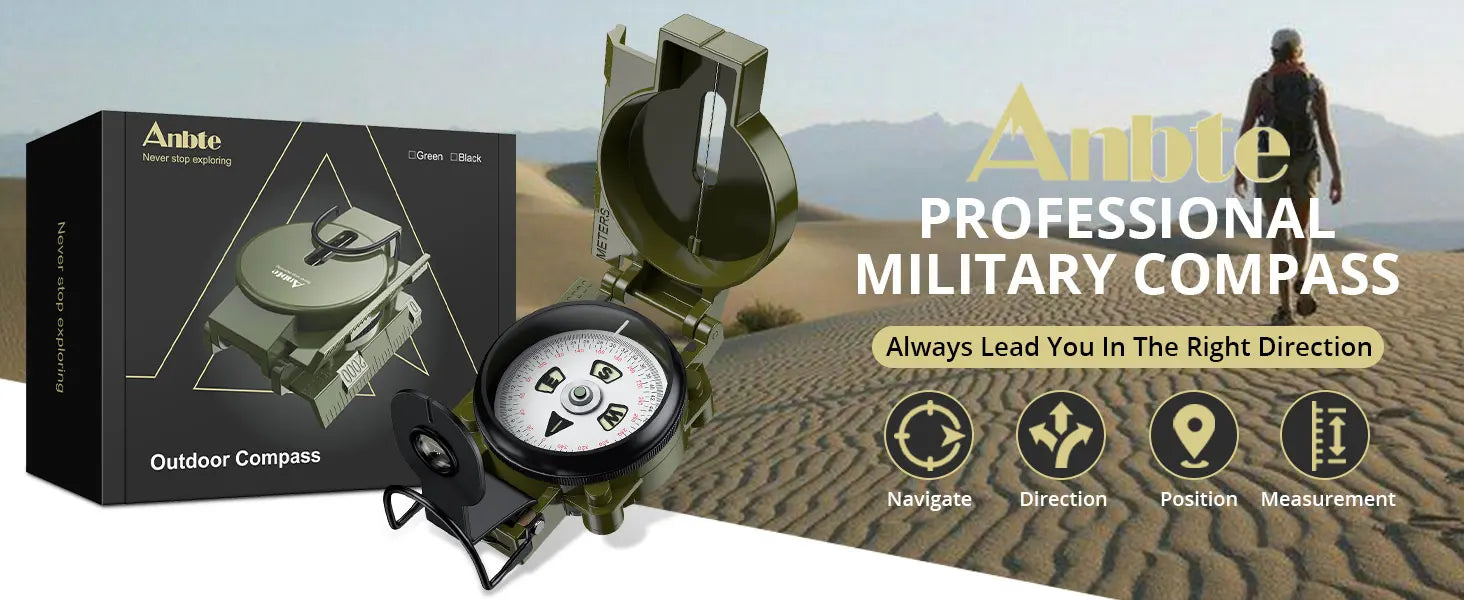 Military Lensatic Compass – Waterproof Hiking Compass with Clinometer
