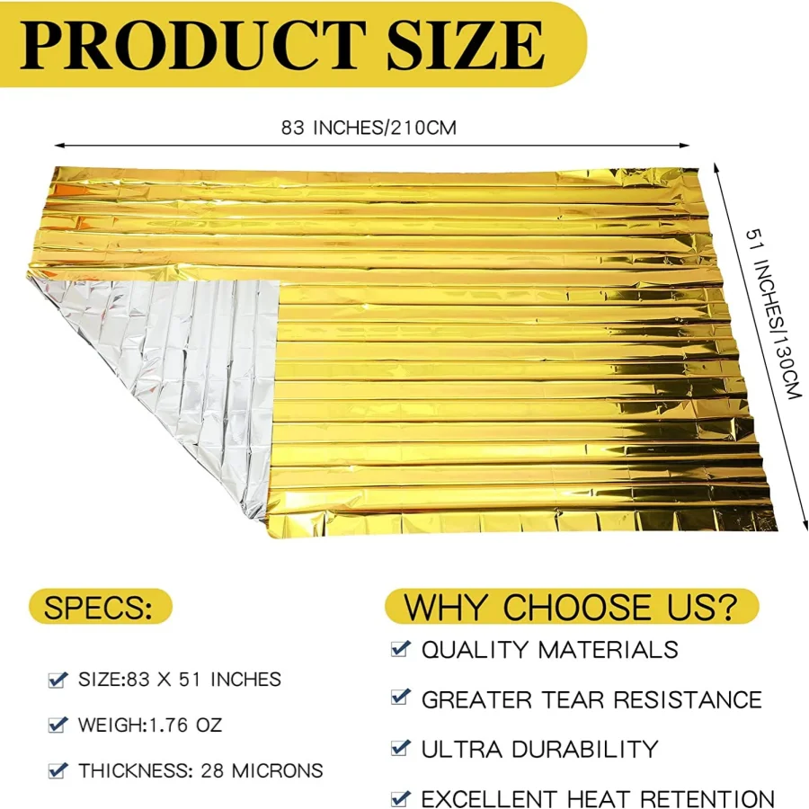 Emergency Survival Blanket – Waterproof Thermal Foil (Gold/Silver)