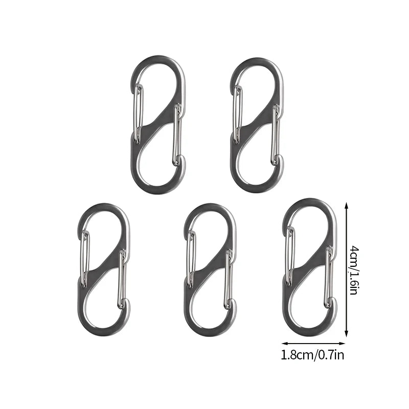 5PCS Tactical S-Type Carabiners – Aluminum Alloy Mini Keychain Hooks